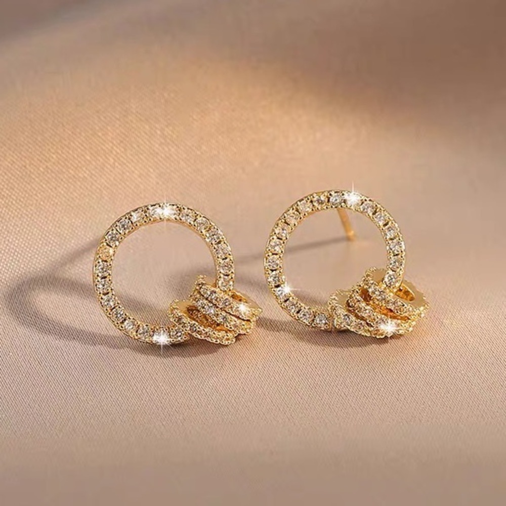💎 BOGO❗️PRICE🔻 Dangling Rings on a circle Zirconia Stud Earrings loop - Picture 5 of 7